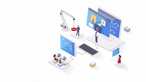 Animación de tecnología de automatización y desarrollo de software isométrico