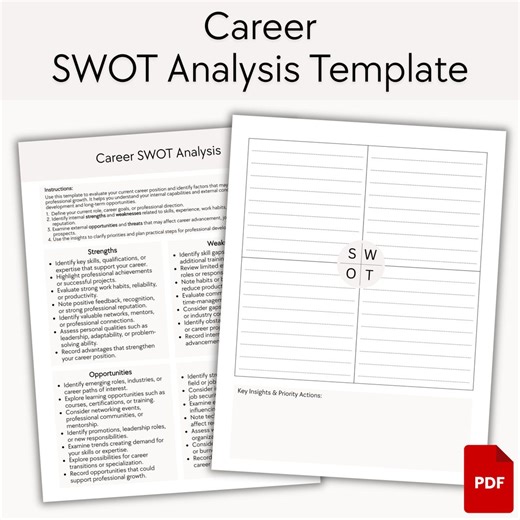 Career SWOT Analysis Template – Printable Worksheet With Instructions (PDF) - Etsy