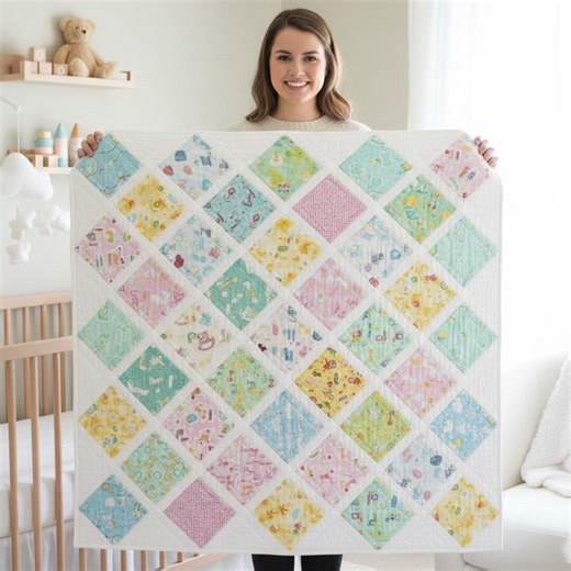 Baby Quilt Pattern PDF - Squares on Point With Sashing - Diamond Layout - Charm Pack - Beginner Nursery Crib Quilt | Instant Download - Etsy UK