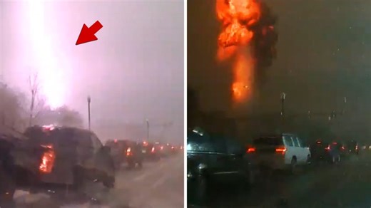 Massive Flames Ignite In Scary Lightning Strike
