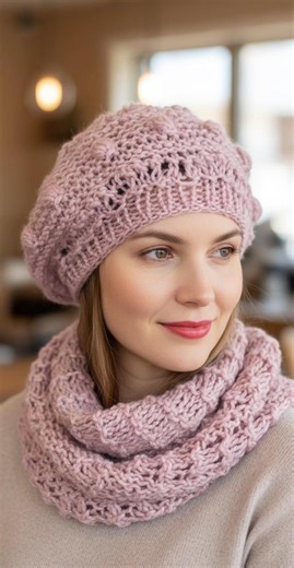 Hand Knit Infinity Scarf With Matching Hat - Blush Pink Soft Alpaca Acrylic Blend - Etsy