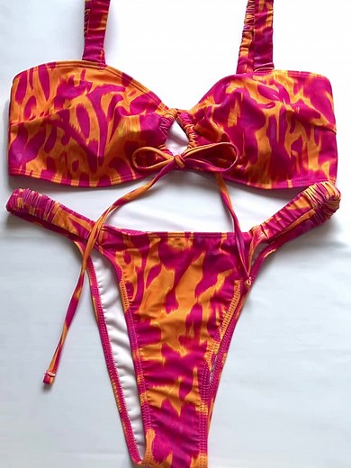 Women's All Over Print Bikini Sets, Chic Drawstring Padded Swim - TikTok Shop