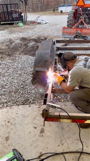 Quick fix on the ole log trailer. #weld #trailer #tractor