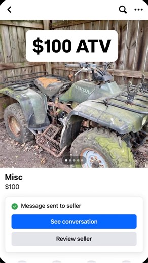 8.2K views · 1.5K reactions | $100 ATV on Facebook Marketplace. Sitting for 10+ years. Will it run? #reels #facebookmarketplace #honda #atv #mechanic #barnfind #flipping #willitrun #facebookreel | Makingmoneywithmar | Facebook