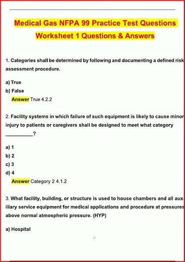 Medical Gas Nfpa 99 Practice Test Questions Worksheet 1 Late video