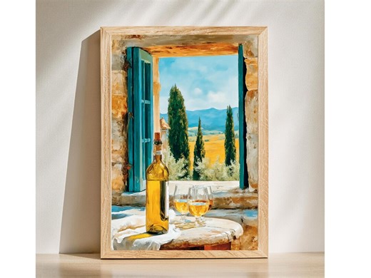 Tuscan Vineyard Window View Wall Art, Tuscany Countryside Wine Poster - Etsy