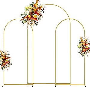 Putros Metal Arch Backdrop Stand Gold Wedding Arch Stand Set of 3 (7.2FT,6FT,6FT) Square Arched Frame for Birthday Party Graduation Ceremony Decoration