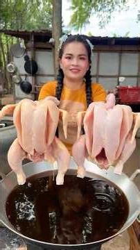 Cooking yummy deep fried chicken and fry rice recipe