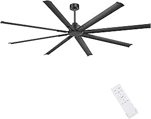 96 Inch Industrial Ceiling Fan - Large Ceiling Fan with DC Motor, 3 Downrods, 6-Speed Remote Control, 8 Reversible Aluminum Blades, Black Commercial Ceiling Fans for Shop/Gym/Warehouse/Garage
