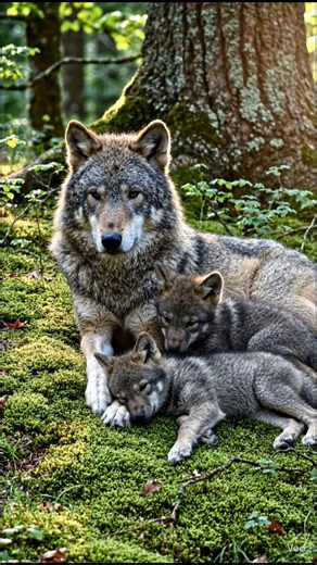 Wolf Family Resting in the Wild | Cute Wolf Cubs Relaxing Nature Scene 🌿