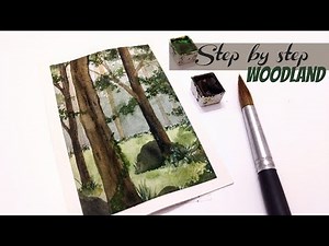 REAL TIME woodland forest painting tutorial » How to paint watercolor trees for beginners EASY