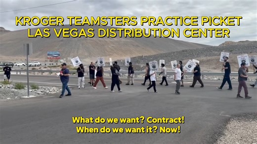 More than 140 warehouse workers at Smith’s Food and Drug, a subsidiary of Kroger, held a practice picket outside the company’s Las Vegas distribution center. The workers, represented by Teamsters Local 14, are demanding a fair first contract that delivers higher wages, affordable health care, and stronger retirement benefits. Kroger Teamsters in Las Vegas are fed up with management dragging its feet at the bargaining table. If the company doesn’t present a fair offer soon, workers will have no c