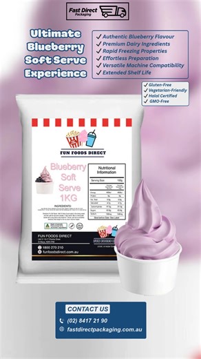 🍦💙 Premium Blueberry Soft Serve – The Ultimate Aussie Blueberry Dessert Experience! 🇦🇺✨ Delight your customers with the rich, natural flavour of juicy blueberries in every creamy bite! Our Premium Blueberry Soft Serve Mix Australia is crafted for a high-end European-style taste, offering a velvety-smooth texture and full-bodied blueberry goodness 🍇🍦. Made with the finest Australian & New Zealand dairy, it delivers unmatched quality and consistency—perfect for cafés, dessert bars, food truc