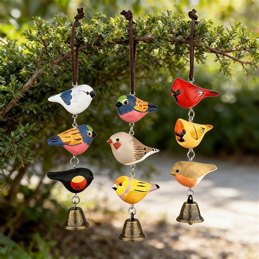 Hand-painted Wooden Bird Bells,charming Ornaments,home Decoration,door Hanging - Etsy