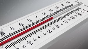 Temperature on the thermometer rises. Animation of mercury rising in thermometer. Mask for thermometer included.