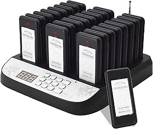 Restaurant Pager System, 24 Wireless Buzzers Pagers for Restaurants, Set with Vibration, Flashing and Buzzer, Restaurant Buzzers Pager System for Church, Hospital, Bar, Hotel,Truck (Black)