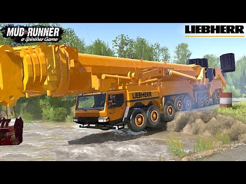 Spintires: MudRunner - LIEBHERR LTM Giant Mobile Crane Driving Through Road Collapse