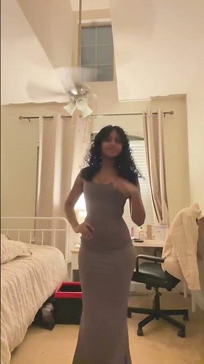 Beautiful Woman Showing Off Grey Dress in Bedroom#fashion #dress #style #bedroom