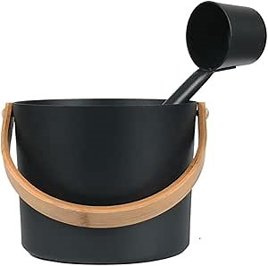 CALIDAKA Sauna Bucket,7L Aluminum Sauna Bucket with Long Wooden Handle Spoon,SPA Shower Bath Accessories,for Spa Sauna and Home Sauna,Sauna Accessories Kit with Sauna Ladle and Bucket