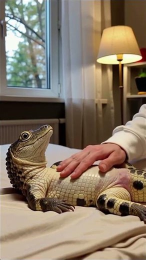 cute lizard enjoys being petted