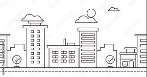 modern buildings in the form of animated cartoons with shining sun and moving clouds