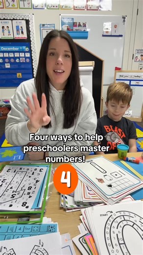 Preschool Vibes on Instagram: "Here are the four things I do to make sure preschoolers truly know their numbers by the end of the school year 🔢 First, I use explicit instruction. Research shows that while a few children may learn foundational skills naturally, the majority need clear, intentional teaching to really understand numbers—not just be exposed to them. Second, I teach a hands-on, multisensory large group number lesson. Each number has its own experience so students can see, hear, move