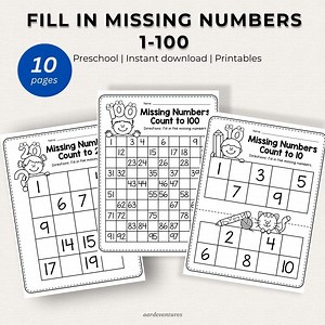 Fill in Missing Numbers 1-100 | Preschool Mathematics Worksheet | Instant Download | Practice Counting to 100 - Etsy