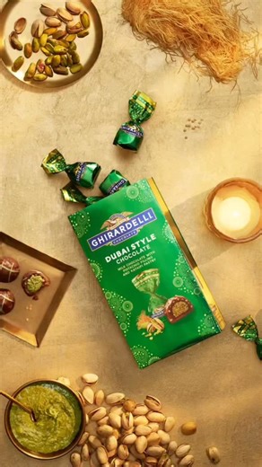 7.3K views · 310 reactions | Introducing Ghirardelli Dubai Style Chocolate — luscious milk chocolate, pistachio filling, and roasted kataifi. Sensational, shareable, and unforgettable. ✨ Mark your calendars: it officially launches on October 13!  | Ghirardelli Chocolate Company | Facebook