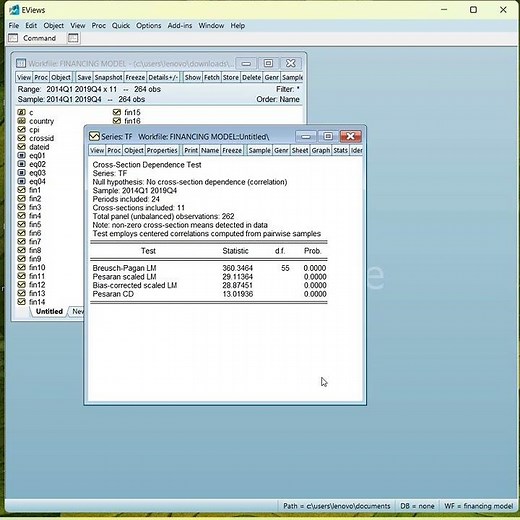 Quick view of #Cross-Sectional Dependence test #techniques in EViews #shortsfeed2023 #youtubeshorts