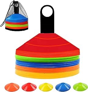 Soccer Cones (Set of 50), Agility Training Disc Cone with Carry Bag and Holder for Drilling Football Basketball Sports Field Markers,