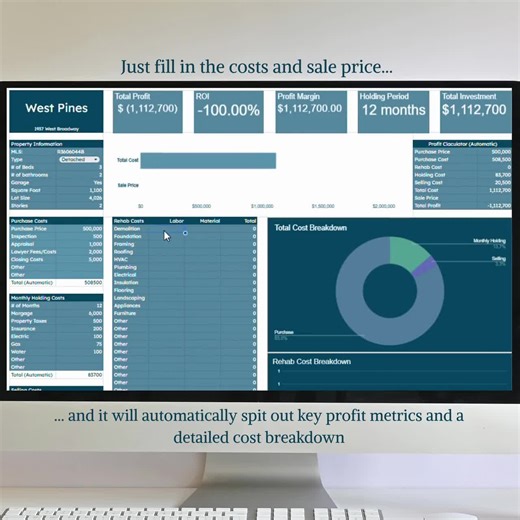 House Flipping Calculator | Renovation Budget Planner | Real Estate Profit and Loss Tracker | Property Budget Template Google Sheets - Etsy