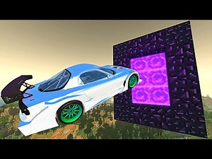 BeamNG.drive - Cars Jumping into Nether Portal in MINECRAFT World!