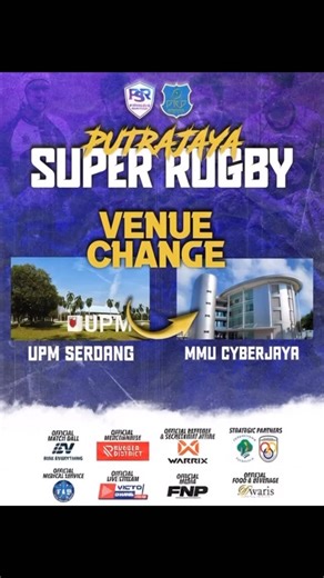 Putrajaya Rugby on Instagram: "🚨 PSR 2026 | Venue Change Announcement 🚨 Attention to all teams, supporters & rugby fans: Due to scheduling conflicts at Padang UPM, which is hosting another rugby tournament, Putrajaya Rugby (PRP) has activated our contingency plan. Starting Week 2 onwards, all remaining PSR 2026 matches will be played at: 📍 MMU Rugby Field, MMU Cyberjaya This change is made to ensure the tournament runs smoothly, without clashes or delays, and to maintain the quality of matchd