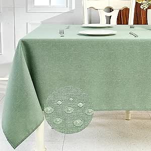 IVAPUPU Textured Linen Table Cloth for Rectangle Table - Sage Green Tablecloths Rectangular Waterproof Wrinkle Free Wipeable Dining Cover for Spring Wedding Birthday Kitchen Decor, 60 x 84 Inch