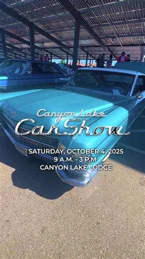 🚗The 19th annual Canyon Lake Car Show is happening on Saturday, October 4, at 9 a.m. at the Canyon Lake Lodge. 🚘Hosted by the Canyon Lake Car Club and the Canyon Lake POA, this free community event offers spectators a day to explore and appreciate hundreds of vehicles featuring classic designs that have stood the test of time, as well as modern specialty cars (pre-2004). 🌯The Canyon Lake Lodge will have a food truck in the morning and early bar service. 🍔Enjoy delicious specials at the Lodge