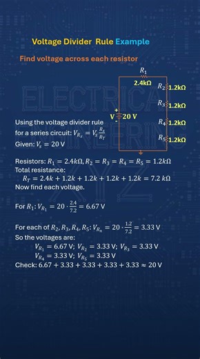 Voltage Divider Rule Example 6 | Find Voltage Across Each Resistor Fast #Shorts #Electronics