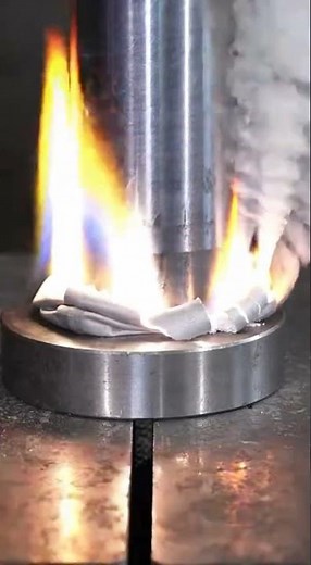 HYDRAULIC PRESS CRUSHES MAGNESIUM ALLOY – FIERY EXPLOSION & BLUE FLAMES! (SLOW MOTION)
