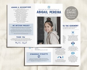 Editable Jewish Bar or Bat Mitzvah Bifold Program Infographic Template, Modern Mitzvah Itinerary Timeline Booklet, Hotel Welcome Bag Note - Etsy