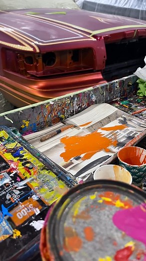 Clay's custom pinstriping on Instagram: "Late nights, shop don’t close at 5! #passion #lowriderart #pinstriping #painted #freehand"