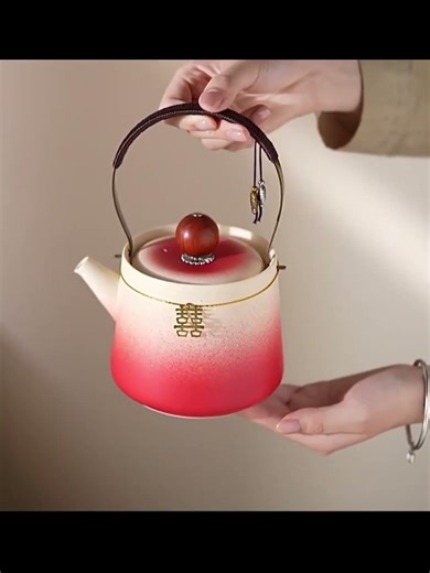 Gradient Red Ceramic Wedding Tea Set