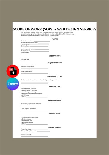 Web Design Scope of Work | Website Project SOW Contract US | Editable PDF - Etsy