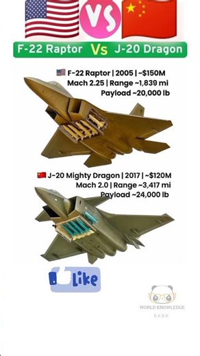 F-22 Raptor vs J-20 Dragon | 5th Gen Fighter Comparison#shorts