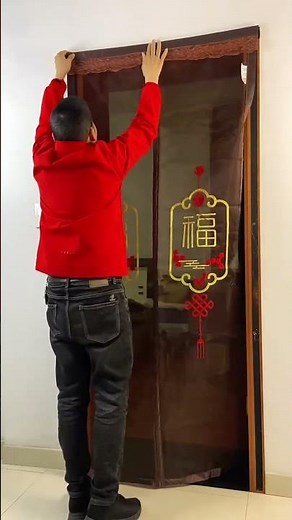 Magnetic mosquito-proof door curtain with Velcro design for easy installation.