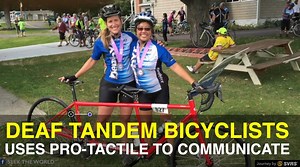 Arlene, who is Deaf, and Rhonda, who is DeafBlind, are tandem bicyclists and have been pedaling together for 7 years. They talk about how they communicate together on their rides! Love their energy and sense of humor! #JourneyBySVRS | Seek the World