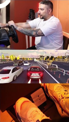 Professional racing setup vs my living room #steering #simulation #shorts