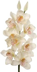 2 Pack Silk Cymbidium Orchid Stem - White, 30" Long with 10 Flowers and 2 Buds for Weddings, Home Decor, and DIY Arrangements