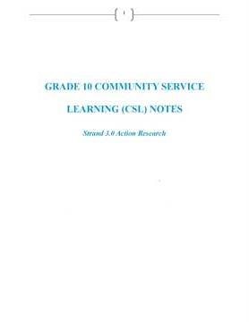 Grade 10 Community Service Learning (CSL) Strand 3 Action Research Notes