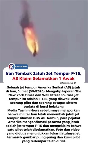 Iran Tembak Jatuh Jet Tempur F-15, AS Klaim Selamatkan 1 Awak