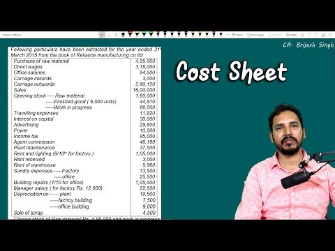 14 Cost Sheet ( Problem & Solution) by Brijesh sir For TYBCom / M.Com/ CA Inter / CMA