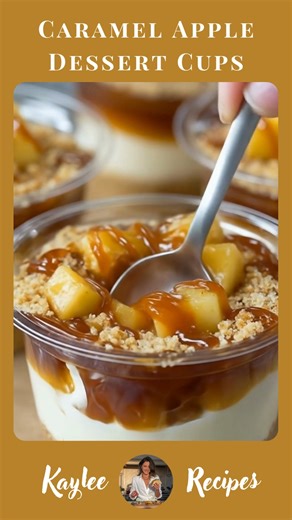 4.4K views · 32 reactions | Caramel Apple Dessert Cups  Layers of tender caramelized apples, buttery sweetness, and creamy toppings make these dessert cups a fun, handheld twist on classic caramel apples—perfect for parties or cozy nights in! Ingredients  4 medium apples (Granny Smith, Honeycrisp, or Gala), peeled, cored, and diced 2 tablespoons unsalted butter | Kaylee Recipes | Facebook